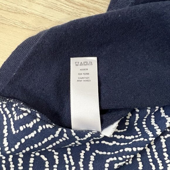 LOFT Blouse Size Small Navy Blue Mixed Media Print Silk Blend Skirted Hem 70288 - Picture 7 of 9